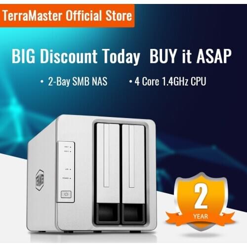 TerraMaster F2-210 2-Bay NAS Quad Core Network Attached Storage Media Server Personal Private Cloud (Diskless)