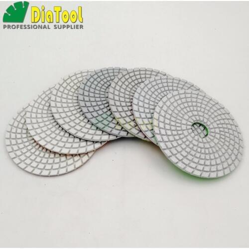 SHDIATOOL 7pcs Dia 100mm/4" Diamond Flexible Wet Polishing Pad Stone White Bond Sanding Disc Granit Marble Spiral Polishing Disc