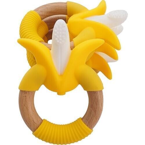 Chenkai 1PCS BPA Free Banana Shaped Silicone Teethers Baby Fruit Toothbrush Teething DIY Charm Necklace Jewelry Clip Food Grade