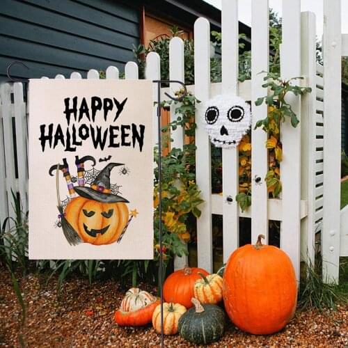 Halloween Decoration Hanging Flag Double-Sided Pattern Pumpkin Banner Halloween DIY Linen Flag Ornaments For Garden Home Door