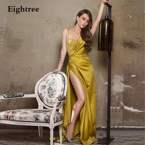 Eightree Sweetheart Prom Party Dresses High Split Robe De Soiree Royal Yellow Evening Gowns Long 2021 Sleeveless Celebrity Dress