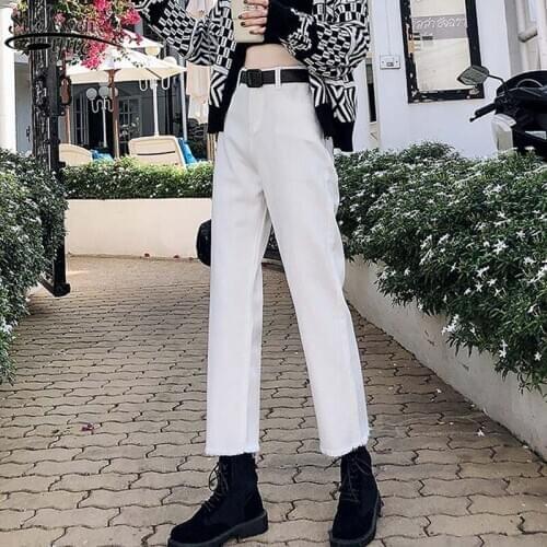 Women High Waist Denim Pants Vintage Tassel Washed Harem Pants Skyblue Jeans Casual Black White Plus Size Boyfriend Jeans 10425