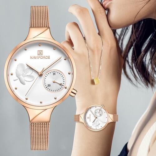 NAVIFORCE New Rose Gold Women Watch Dress Quartz Watch Ladies Top Brand Luxury Female Wrist Watch Girl Clock Relogio Feminin