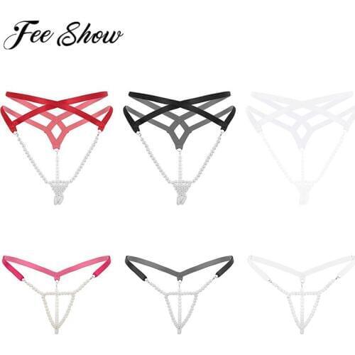 Hot Womens Erotic Lingerie Sissy Panties Low Rise T-Back Underwear Open Butt Crotchless Stretchy Pearl Mini Thongs and G-Strings