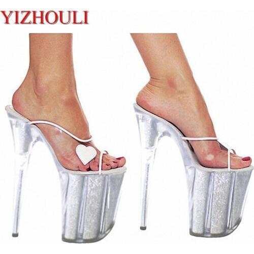 20cm Womens Ultra High Heel Shoes Queen Crystal Platform Shoes Heart-Shaped Party Slippers Sexy Sandals 8 Inch High Heel Shoes