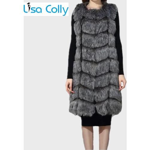 Lisa Colly Women Faux Fur Vest Coat Winter Faux Fox Fur Vest Jacket Women Thick Fox Artifical Fur Waistcoat Furs Long Vest Coat