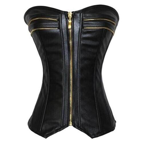 Women Sexy Faux Leather Zipper Strapless Corset Bustier Waist Training Corselet Tummy Control Slimming Belt Body Shaper