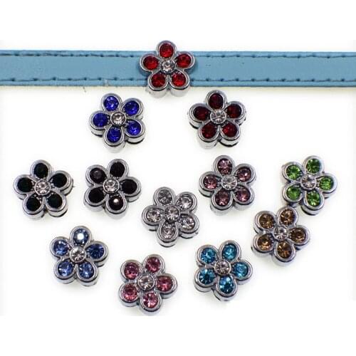 10pcs/lot Crystal Flower Internal Dia 8mm Slide Charm DIY Accessories Fit 8mm Wide Belt Pet Collar
