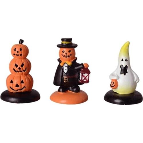 3Pcs Miniature Pumpkin Figurines Resin Pumpkin Ghost Ornaments for Halloween Decoration