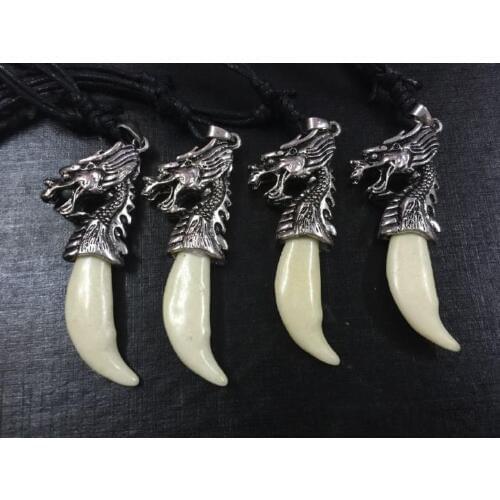 FREE SHIPPING 9 PCS Vintage Trendy Brave Womens Mens Wolf Fang Tooth Dragon Charms Necklace