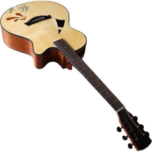 40 inch natural color acoustic guitar cutaway design 6 string matte finish electric folk guitar with unique sound hole