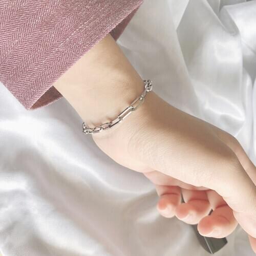 S925 Sterling Silver Bracelet thick chain cross chain bracelet Japan and South Korea retro ins personality neutral cool girl