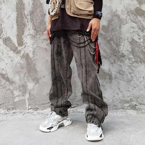 Hip Hop Streetwear Mens Denim trousers Joggers Long Pants Fashion Men Casual Cargo Pants Trousers High Street zipper Harem Pant
