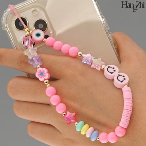 HangZhi 2021 New Acrylic Smile Flower Beads Chain for Mobile Phone Anti-lost Cord Strap Wristband Bracelet Multi-use Lanyard