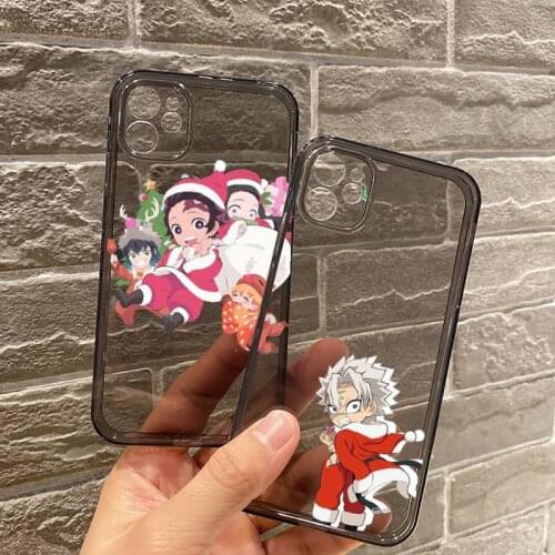 Christmas Demon Slayer Phone Case For iPhone 12 11 8 7 se 2020 mini pro X XS XR MAX Plus Black Transparent Cover