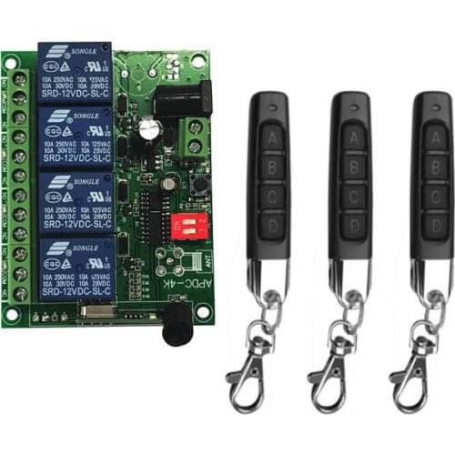 DC 12V 24V 10A 4 channel relay switch RF Wireless Remote Control system Receiver Transmitter 315mhz 433mhz Fan/Motor
