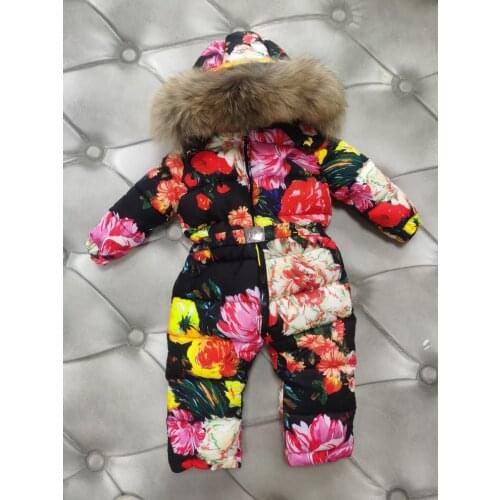 70cm-150cm Raccoon fur Hood 2021 winter jacket child White Duck Down coat overall children snowsuit girl outerwear jumpsuits