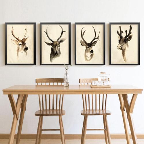 Home Decor Large Canvas Art Vintage Elk Paintings Wall Pictures For Living Room Bedroom Decoration Deer Retro Posters 60x80cm