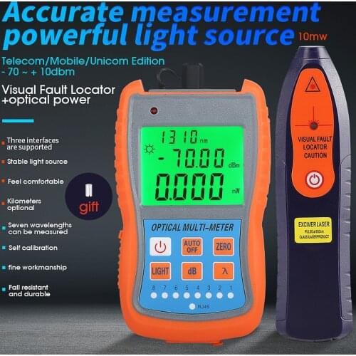 2 In 1 FTTH Fiber Optic Tool Kit AUA-G70A Optical Power Meter -70 to +10dBm and 10mW Visual Fault Locator Fiber optic test pen