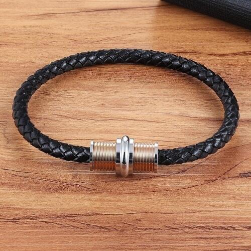 XQNI 11.11 Geometric Accessories Hand Jewelry Stainless Steel Genuine Leather Bracelet For Men Women Leather Bangle Big Discount