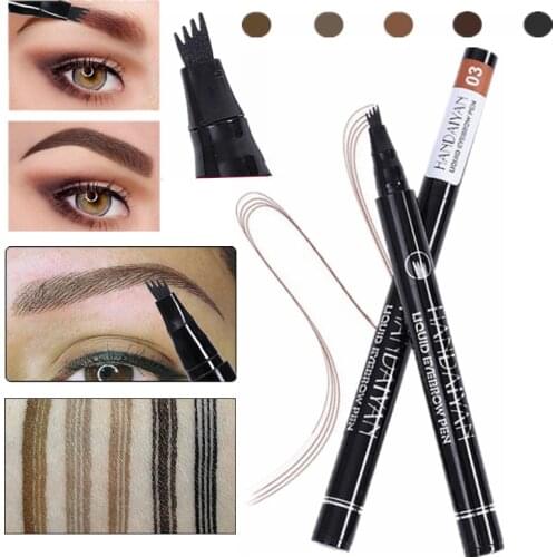 HANDAIYAN 5 Color Eyebrow Pencil Waterproof Fork Tip Tattoo Pen Tinted Fine Sketch Eye Brow Pencils Long Lasting Eyebrows