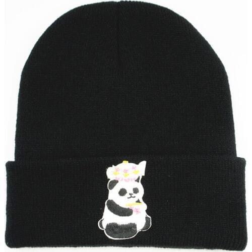 Cotton panda animal embroidery Thicken knitted hat winter warm hat Skullies cap beanie hat for men and women 376
