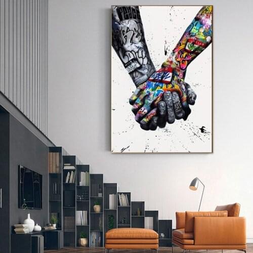 Street Graffiti Art Lover Kissing Canvas Painting Posters and Prints Abstract Hand Wall Art Picture for Living Room Home Decor