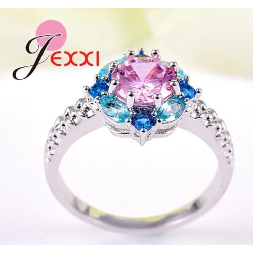 New Multiple Color CZ Cubic Zirconia Ring Bague Fashion Crystal Anniversary Jewelry For Women 925 Sterling Silver Femme anel