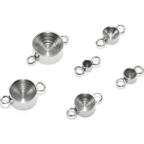 Stainless Steel Circle Bezel Connectors Cabochons Base Blanks for Point Back Stones Rhinestone DIY Findings Jewelry Settings