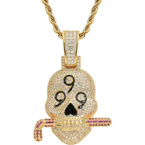 MenS Hip Hop Full Zircon 999 Skull Pendant Iced Out 24" Rope Chain Fashion Party Jewelry Xmas Gift Dropshippiing