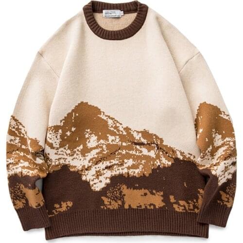 2021 Autumn New National Tide Gradient Snow Mountain Scenery Retro Abstract Sweater