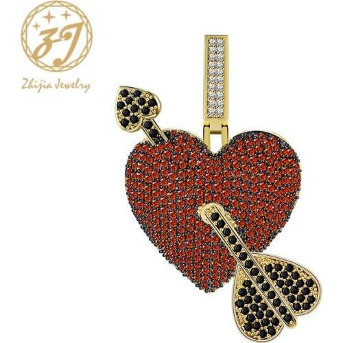 Zhijia new jewelry shiny crystal rhinestone Cupids arrow heart pendant necklace for lovers couple valentines day gifts