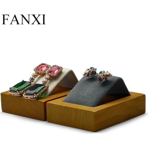 New Solid Wood Cream-white & Dark gray Earring Display Stand with Microfiber for Showcase Jewelry Ear Nail Display Holder