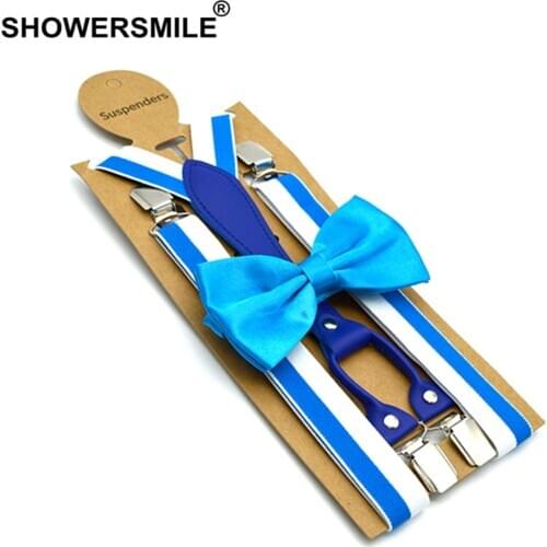 SHOWERSMILE Men Braces Suspender Blue Striped Mens Suspenders Fashion Women Shirt Suspenders and Bowtie Designer Suspensorio
