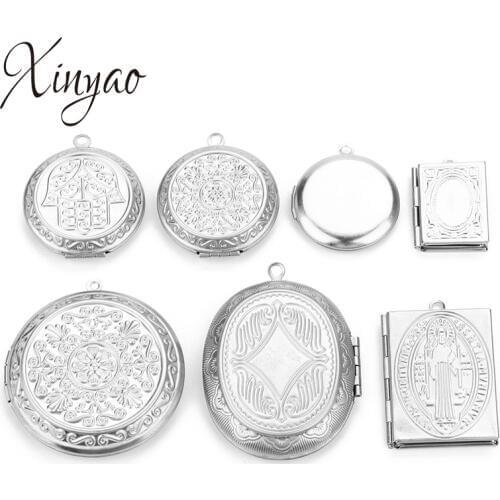XINYAO 2Pcs High Quality Stainless Steel Hand Flower Book Shaped Floating Charms Picture Photo Locket Pendant Diy Jewelry Making