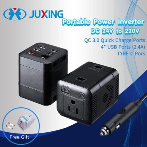 JUXING Power Converter Truck / Vehicle DC12V/24V to AC110V Adapter 500W Car Charger with AC Outlets 6 USB Ports Pure Sine Wave