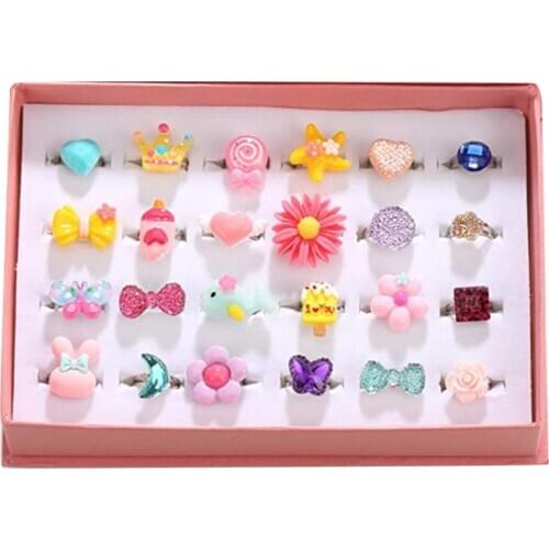 1Box Little Girl Jewel Rings Adjustable, Girl Pretend Play and Dress Up Rings Xmas New Year Gifts