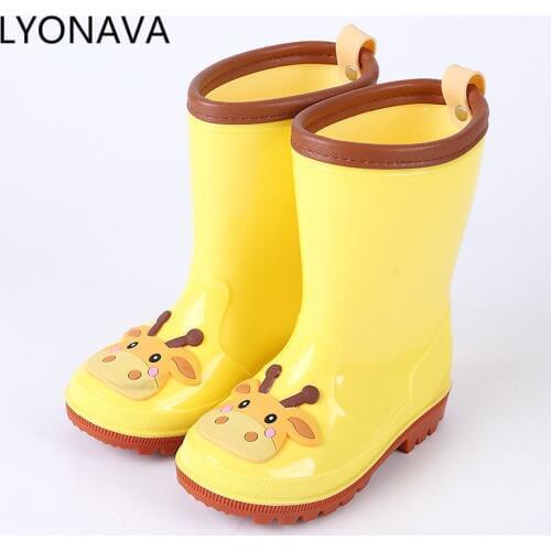 LYONAVA Rain Boots Kids Girl Cute Cartoon Printed Childrens Rubber Boots Kalosze Dla Dzieci Waterproof Baby Water Shoes