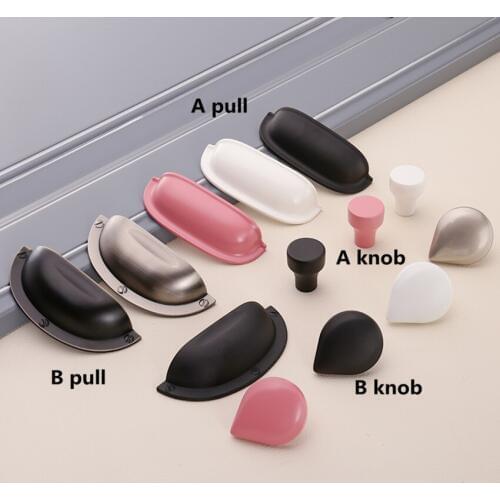 Modern creative children roon pink white drawer shoe cabinet knob black bronze retro silver kitchen cabinet shell pull 64mm