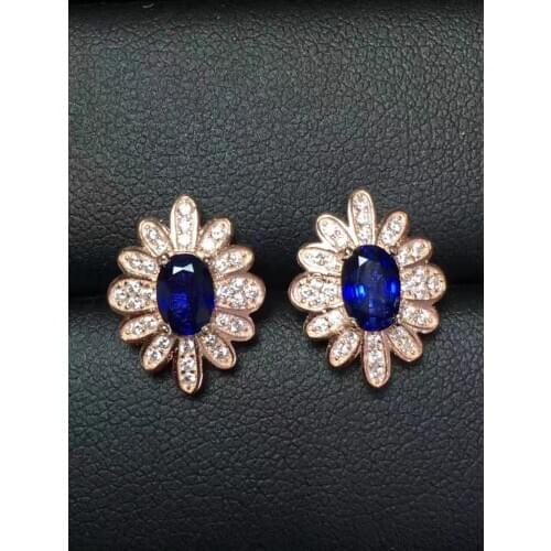 Sapphire stud earring For men or women Free shipping Natural real sapphire 925 sterling silver 4*6mm 2pcs gemstone