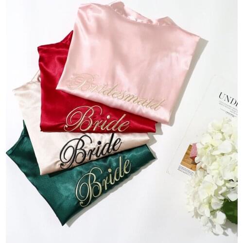 Sexy And Charming Satin Robe Bride Bridesmaid Wedding Kimono Gown Womens Summer Loose Solid Embroidery Bathrobe With Belt