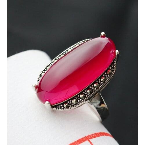 925 sterling silver ring finger ring retro red corundum silver silver ring