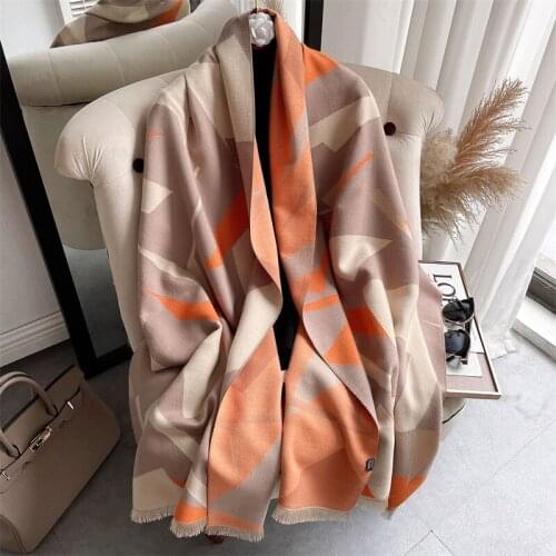 2021 Warm Blanket Winter Scarf Women New Fashion Geometric Print Cashmere Pashmina Shawls Wraps Female Thick Stoles