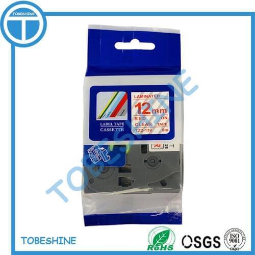 Tze132 Tze-132 Tze 132 12mm tz tape Compatible Brother P touch Red on Clear tape