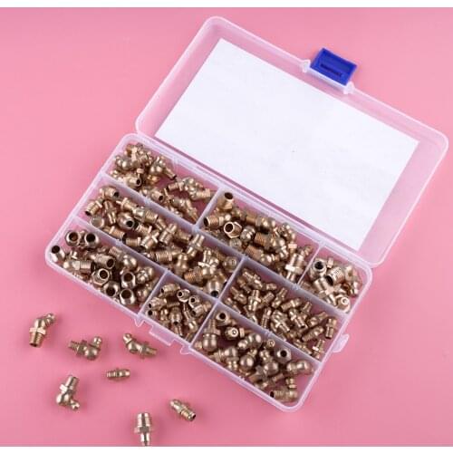 Universal 140Pcs Gold Brass Hydraulic Metric Brass Zerk Grease Nipple Pipe Fitting Assortment Kit for M6 M8 M10