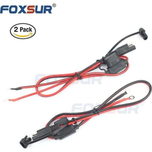 FOXSUR 2PCS Motorcycles or snowmobiles Battery Charger SAE Charge Cable, SAE Quick Disconnect plug to 12V Ring Terminal 15A Fuse