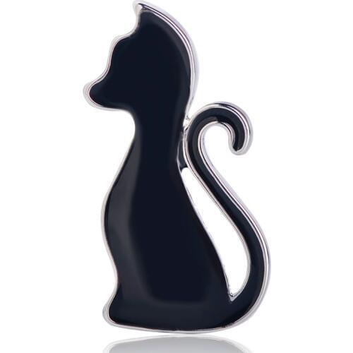 FUNMOR Small Enamel Black Cat Brooches For Women Kids Gift Party Wedding Jewelry Hijab Pins Simple Style Animal Brooch Corsage