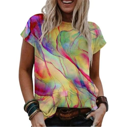 3D Gradient Print T Shirt Women 2021 New Summer Short Sleeve O-Neck Casual Tops Oversized Ladies Loose T Shirt Plus Size 4XL 5XL