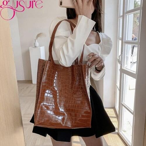 Gusure 2021 Ladies Handbags and Purse Vintage Designer Big Tote Bags Women Shopping Travel PU Leather Shoulder Bag bolsa Cluches
