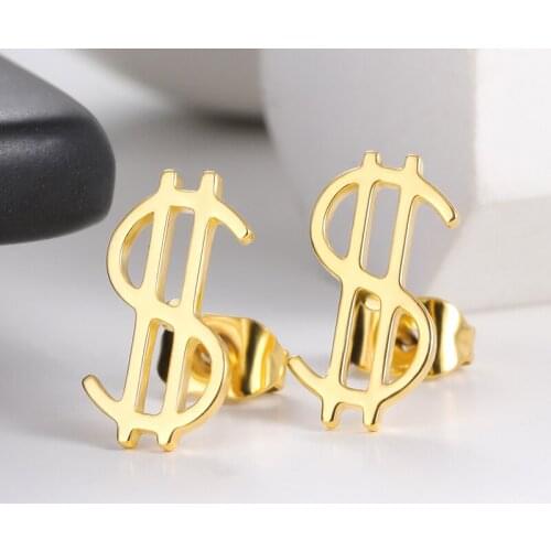 Dollar Icon Shape Hanging Shiny Exaggerated Womens Earrings Prevent Allergy Quality Ear Nail Stainless Steel Jewelry 2021